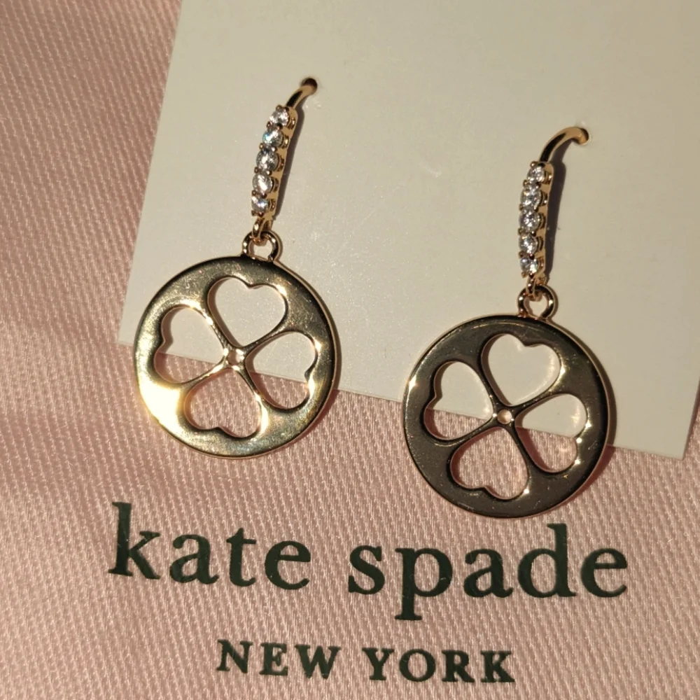 NWT Kate Spade Floral Symbols Earrings - gold/white cz